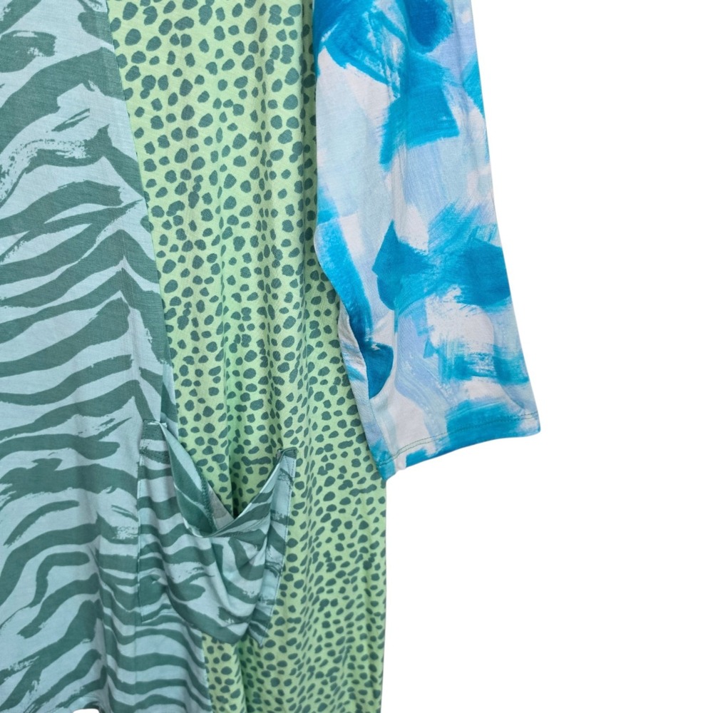 LOGO Lori Goldstein Top Womens Large Blue Mixed Animal Print Tunic Pockets - Picture 3 of 8